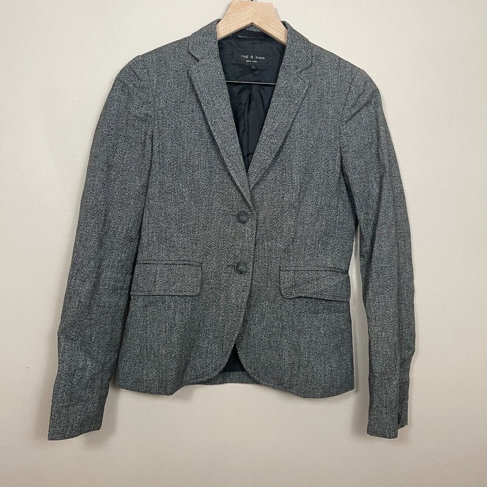 Rag & Bone Black and Grey Lined Womens Taylor Blazer Preppy Scandi Girl Size 0 - Picture 2 of 13